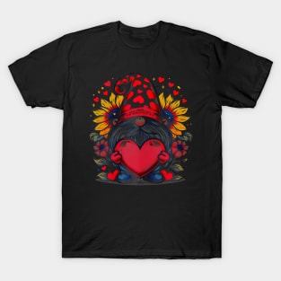 Happy Valentines Day Gnome With Leopard Sunflower Valentine T-Shirt